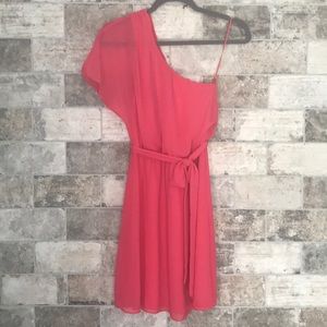 Express one shoulder bright coral dress